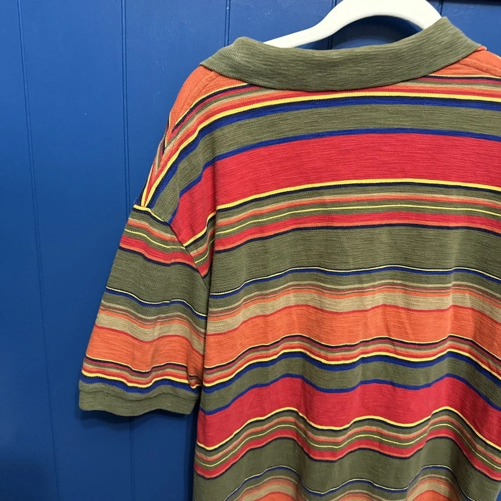 Polo Ralph Lauren Mens L Striped Polo Green Orange Red Yellow Pony 90s‎ Urkel